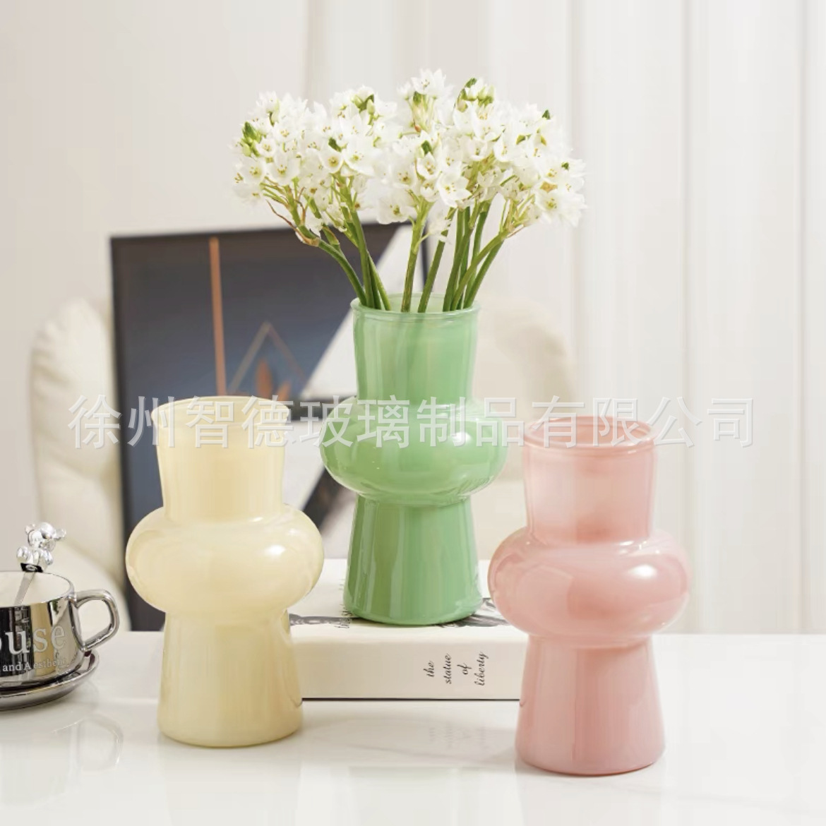 Europa simple in-viento de alto valor de la cara jarrón de vidrio estilo europeo crema de flores decorativas de escritorio de la sala de estar