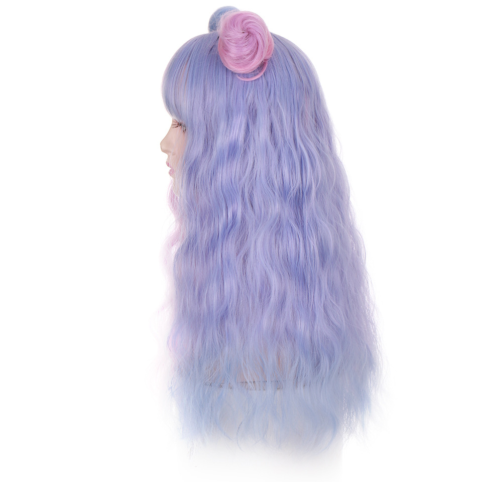 Synthetic wig Long Lolita headband dyed long roll hair fluffy little bun full head set _voghion.com
