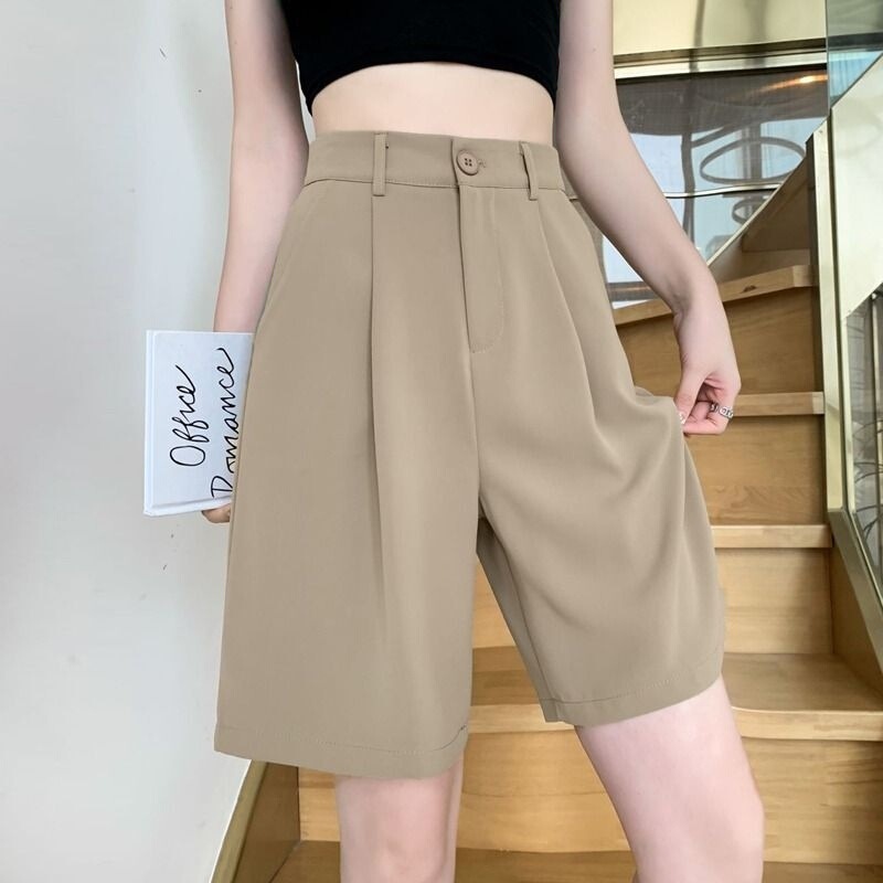 Ice Silk Casual Suit Shorts for Women 2025 Summer High-Waisted Loose Chiffon Slimming Look Thin A-Line Wide-Leg Five-Point Pants