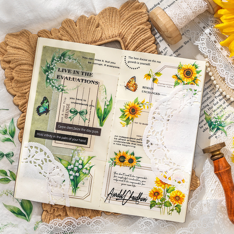 Esté jardín de flores transparente pegatinas impermeables pet diy pegatinas de diario pegatinas transfronterizas plantas retro pegatinas de materiales florales