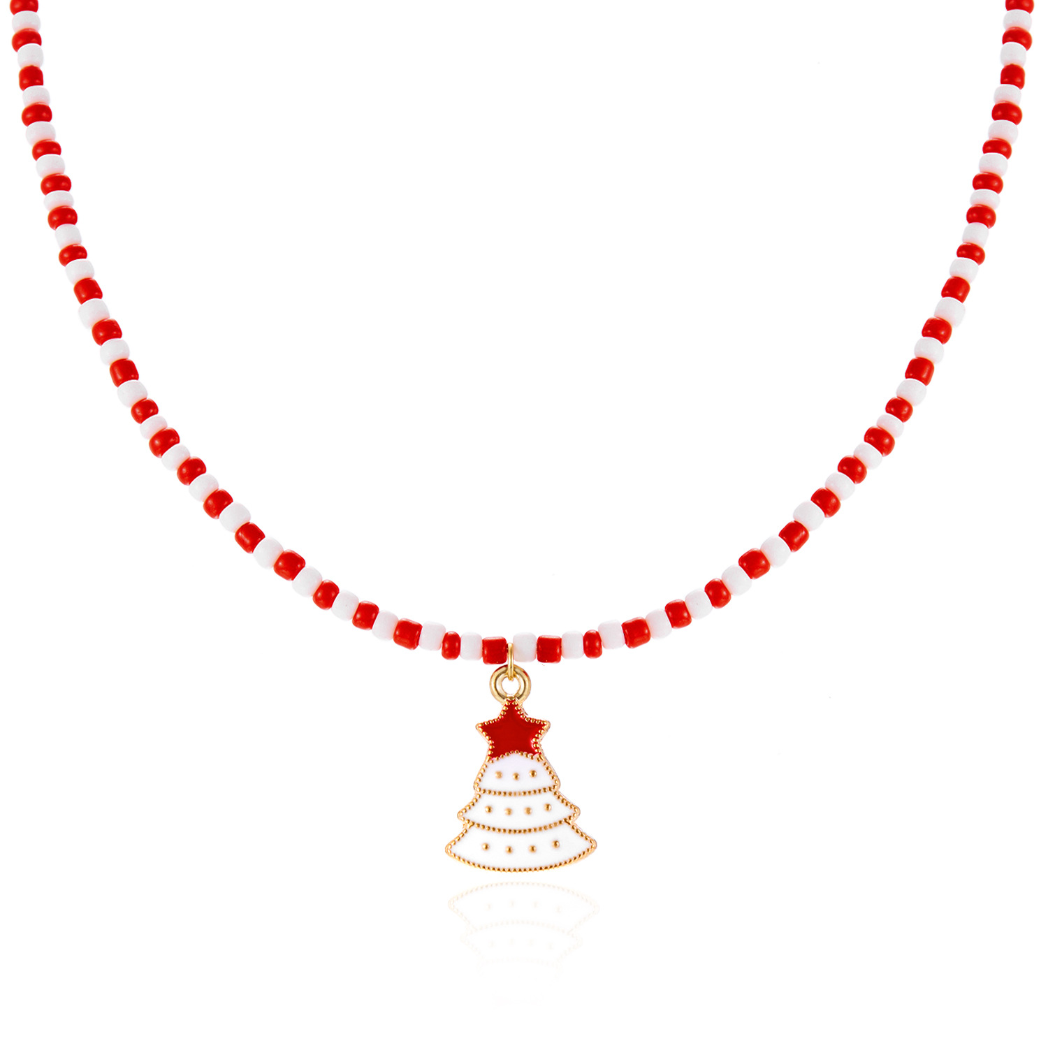 nouveau collier de perles fait main à la mode et polyvalent collier de perles de riz de sapin de Noël Père Noël femme_voghion.com