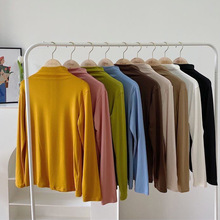 秋冬新款纯色半高领修身显瘦百搭内搭上衣简约高弹长袖九色面膜衣