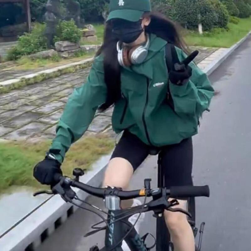 American Style Green Jacket Jacket for Men and Women Spring and Autumn Windproof Waterproof Outdoor Sports Riding Loose Hooded Jacket