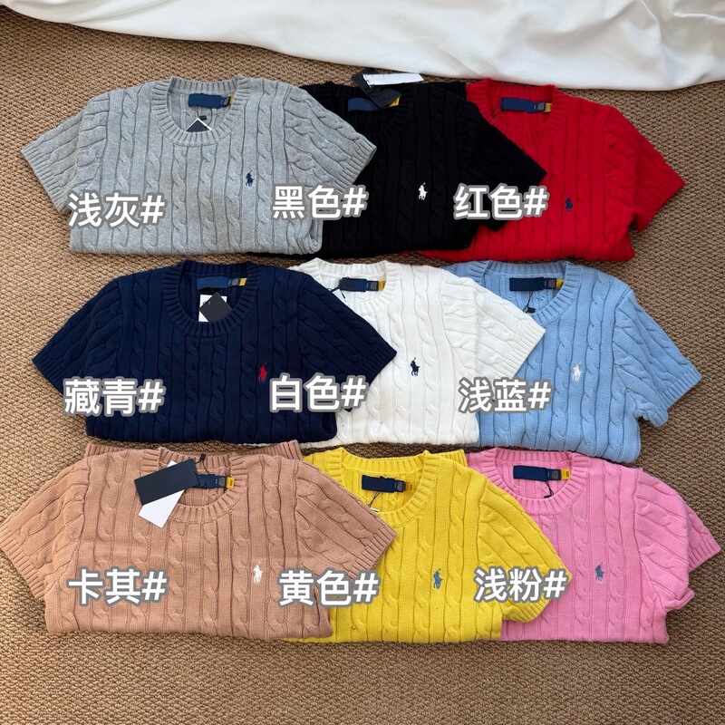 Original Brand Classic Hemp Flower Round Neck Knit Short-Sleeve Top with Pony Embroidery, Slim Fit, Slimming Effect, for Women Original Brand Classic Hemp Flower Round Neck Knit Short-Sleeve Top with Pony Embroidery, Slim Fit, Slimming Effect, for Women