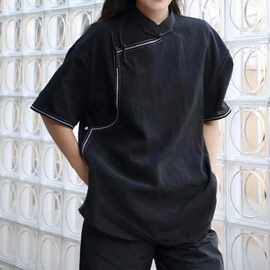 复古薄款蒙古元素衬衫宽松夏季民族风盘扣 立领斜襟国潮图片色