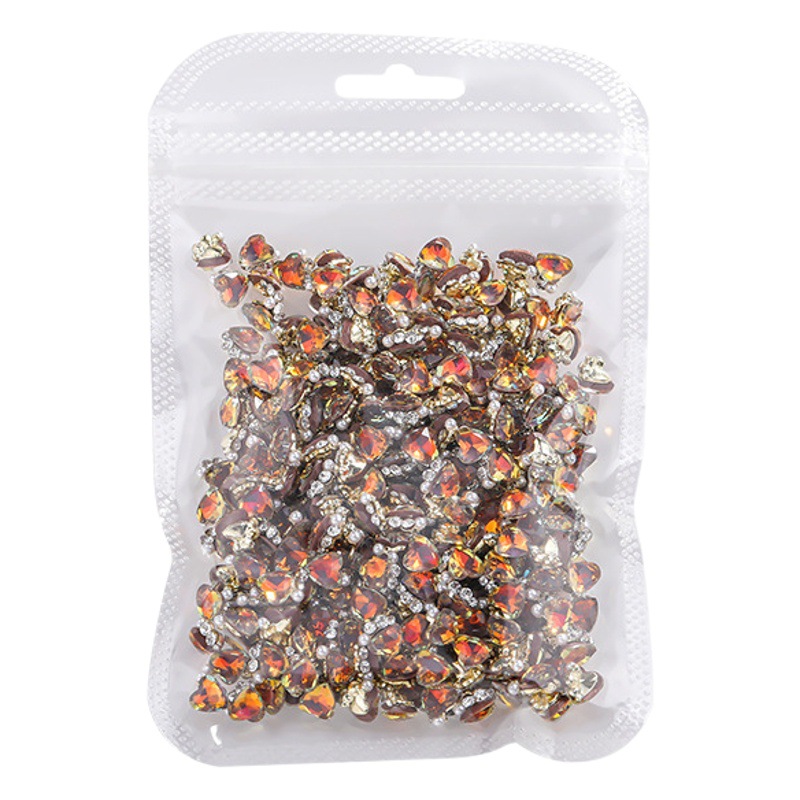 Nuevo corazón torcido grasa hacha cuadrada hecha a mano diamante perla decoración Maillard manicura pila diamante joyería marrón Otoño e Invierno