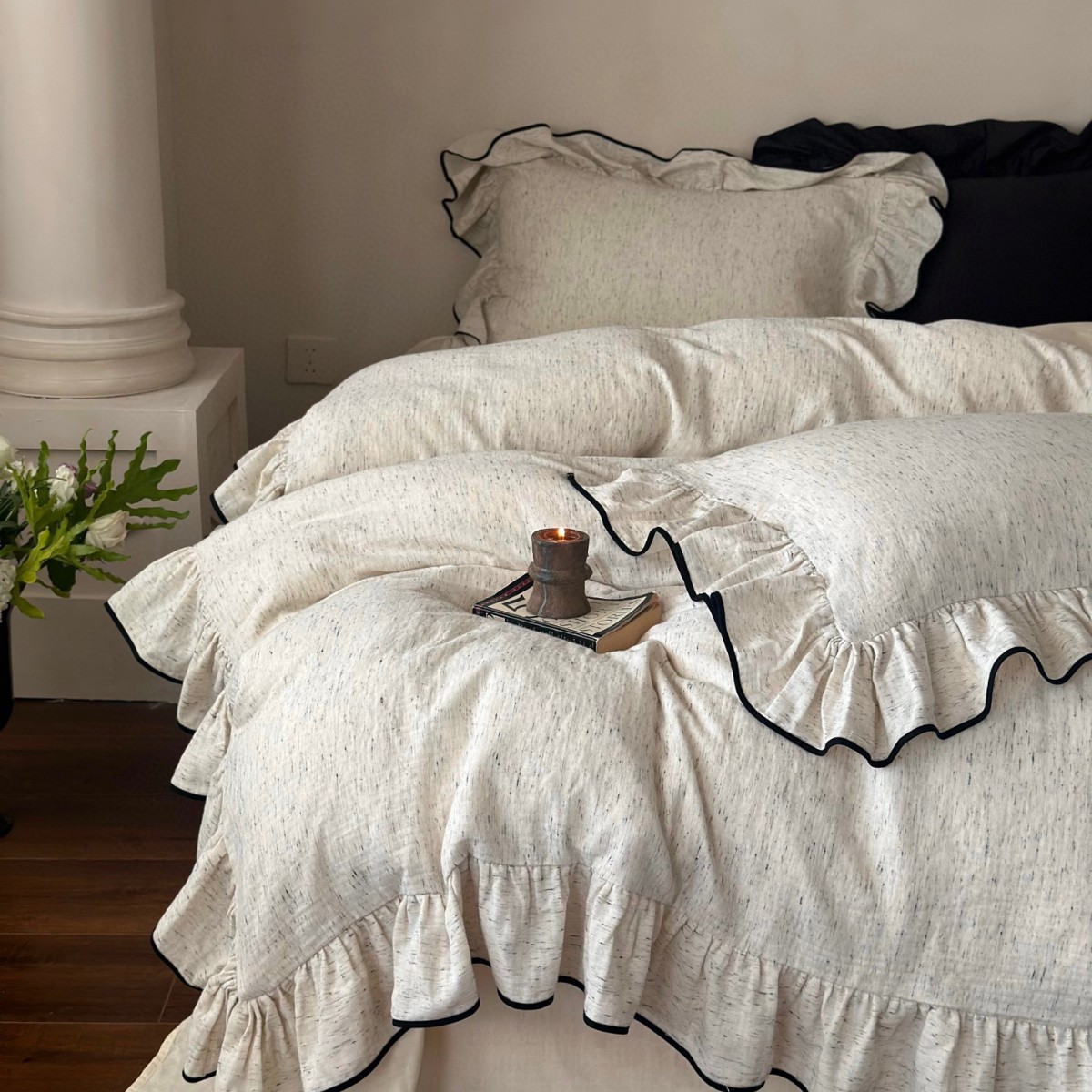 Retro| French-style Minimalist All-cotton Double-layer Gauze Four-piece Set, Lace-trimmed Pure Cotton Vintage Niche_voghion.com