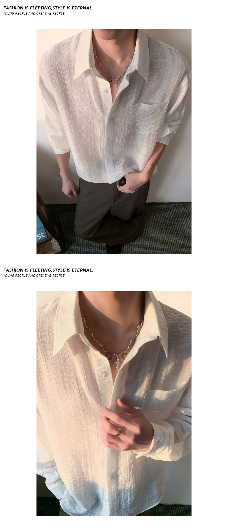 Retro Textured Men's Shirt With Collar And Long Sleeves Solid_voghion.com