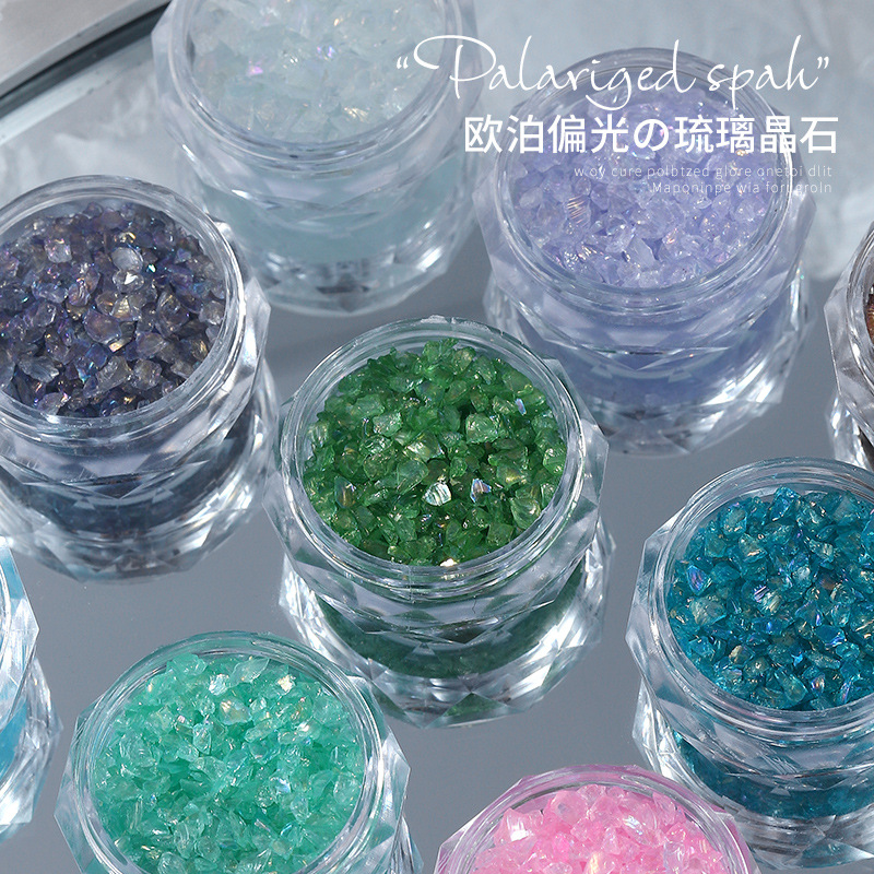Arte de uñas Aurora color mágico cristal grava hielo a través de la joyería de uñas de piedra de cristal fresa mezclado partículas gruesas tridimensionales irregulares