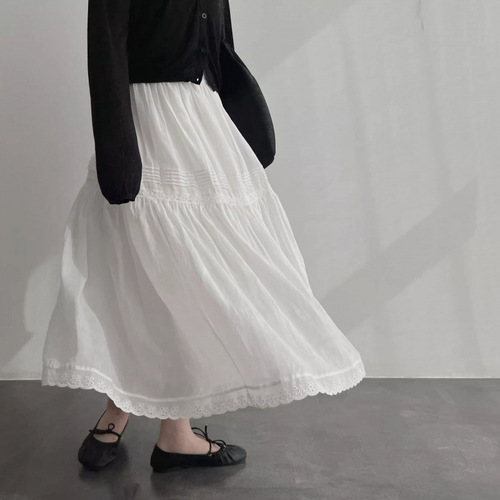 Natural high-branch fermentation washing ramie A-line skirt white skirt 2025 summer homemade cotton and linen literary fairy skirt