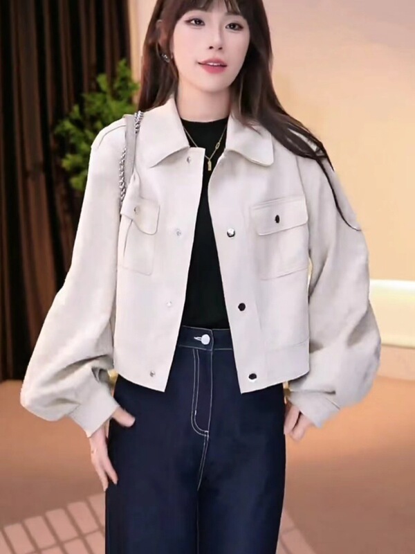 短款翻领麂皮绒外套女2025秋装新款小个子时尚百搭休闲夹克上衣潮|undefined