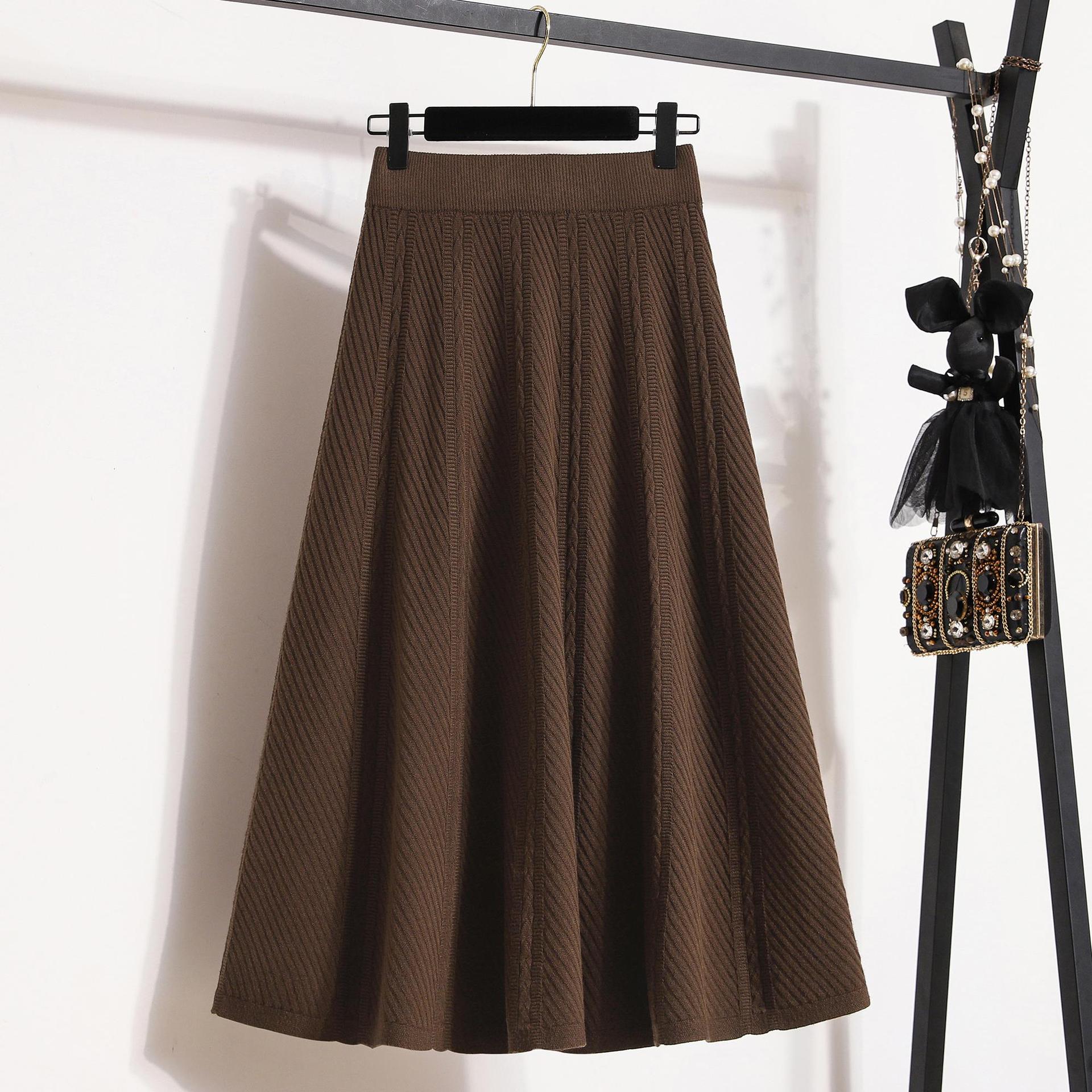브라운 [여성용 A라인 스커트/페어리 스커트 슈퍼요정 스타일/스몰/드레이프 센스/디자인 틈새/롱스커트부터 발목까지/배형 체형/원스텝 스커트]