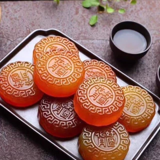 玉石月饼中秋礼盒套装玛瑙米黄玉月饼中秋节礼品玉髓月饼摆件