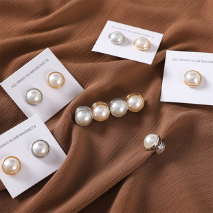 Cross-Border round gold and silver edge large pearl strong magnetic buckle female jewelry neck clip shawl dual-use cufflinks scarf scarf buckle