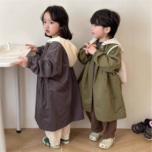 Children's windbreaker autumn and winter new Korean version of boys and girls foreign-style hooded long coat for children a generation of hair
