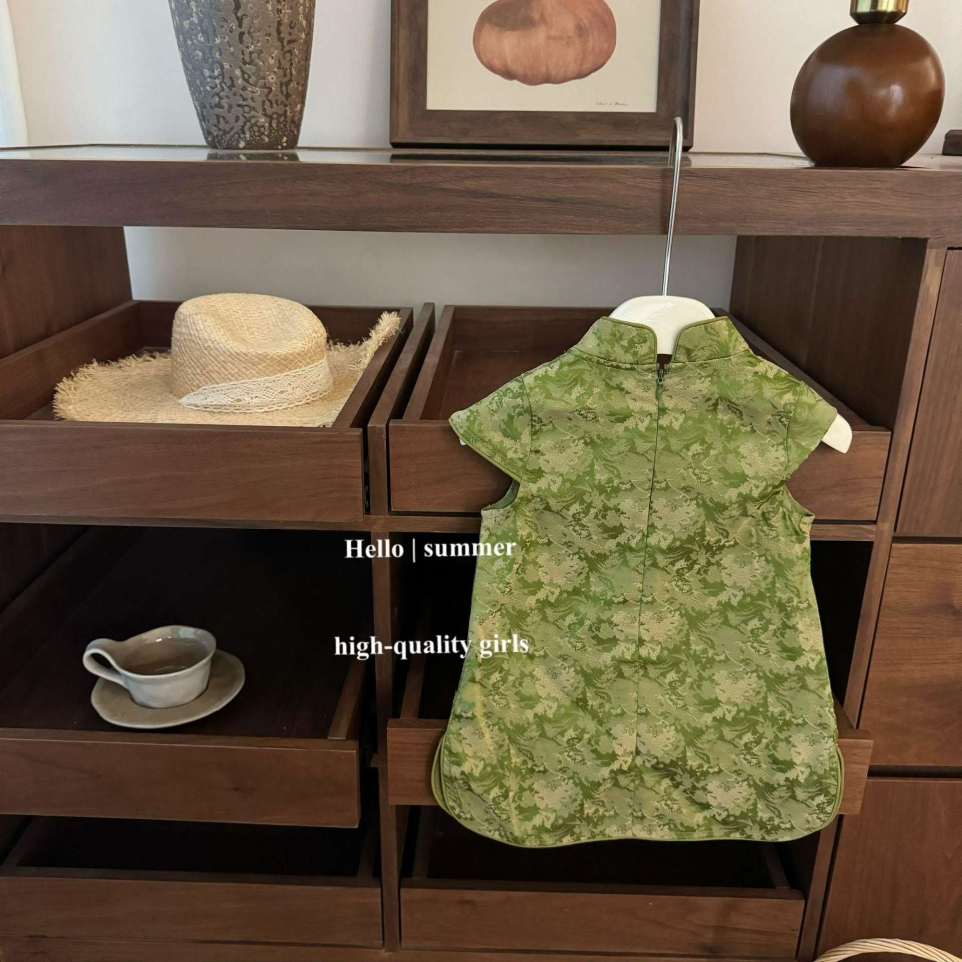 [Xianning Seven] ¡Solo este verde! Nuevo estilo chino elegante encanto azul y blanco Luan vestido de chaleco jacquard cheongsam estilo femenino