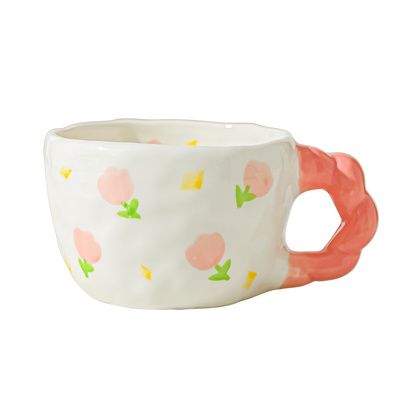 Retro pintado a mano flores hechas a mano irregular tazas de cerámica encantadoras tazas de café diseño tazas de café tazas de agua caseras