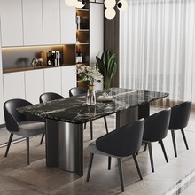 轻奢大理石餐桌简约长方形家用餐桌椅组合不锈钢小户型吃饭桌