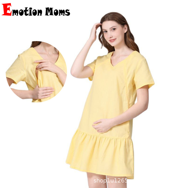 Summer New European and American Pregnant Women plus size dress Fashion Casual Short-sleeved Cotton and Linen Outer-wear Lactation Clothing Invisible Opening