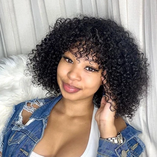 Fringe Jerry curly human hair wigs Brazilian Hair bangs curl