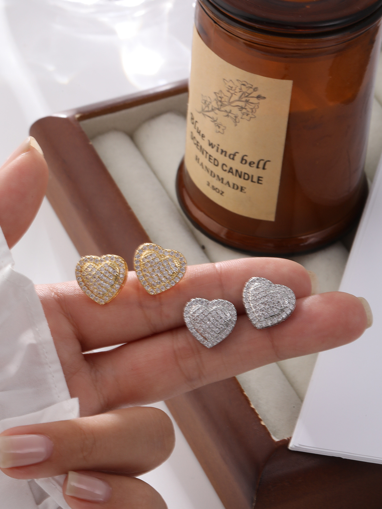 Copper Ear Needle Material 1 Pair Elegant Glam Heart Shape Copper Zircon Ear Studs
