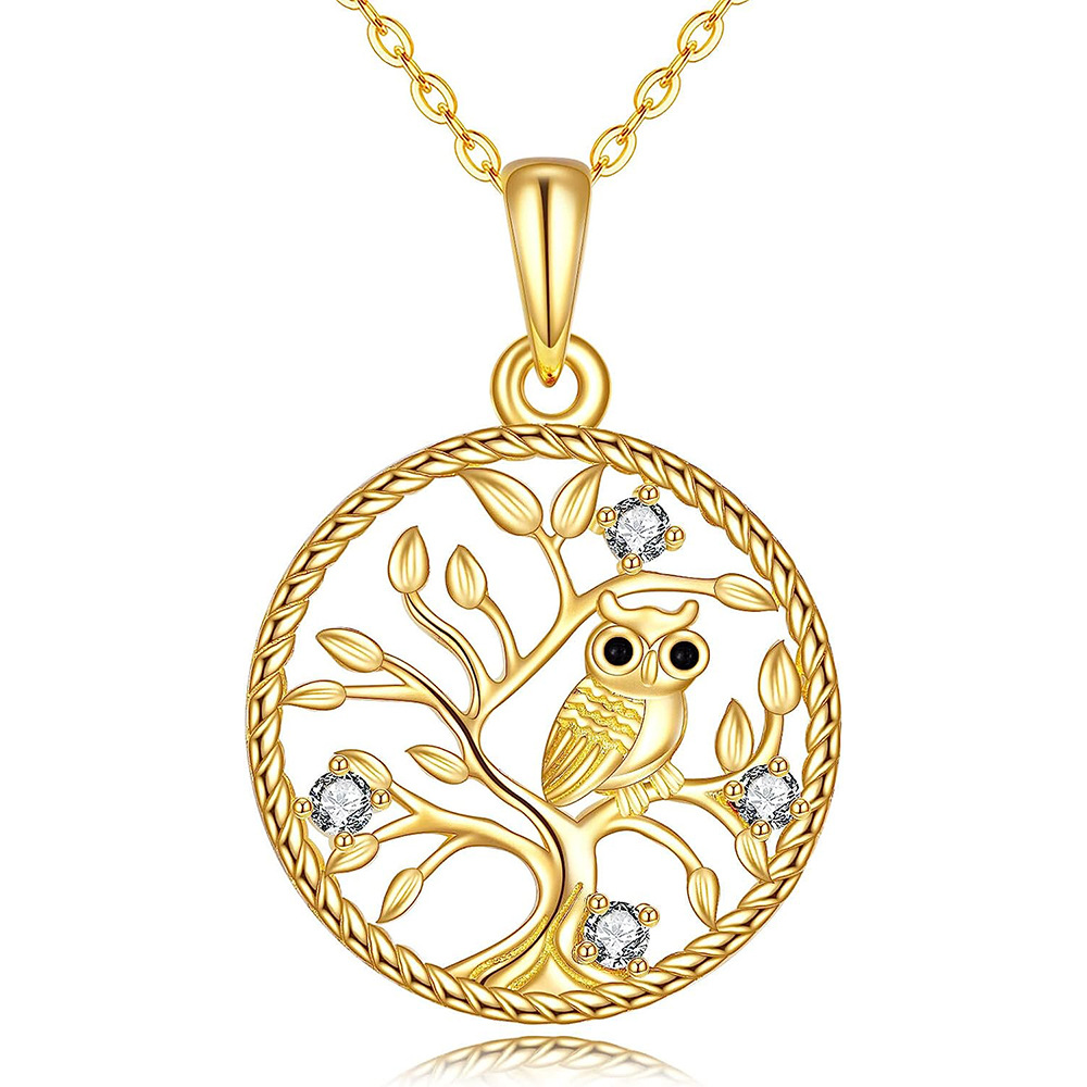 Hot Selling Disk Life Tree Owl Water Diamond Alloy Pendant Necklace Retro Jewelry_voghion.com