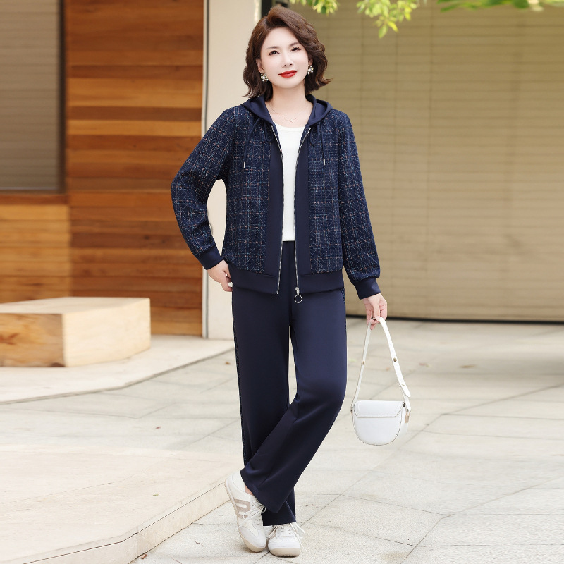 新款妈妈连帽运动套装2025春秋季两件套洋气休闲服中老年外套女|undefined