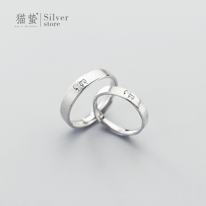 Cobre blanco puro dos pequeño gato anillo pareja anillo par personalidad moda 520 regalo para novia