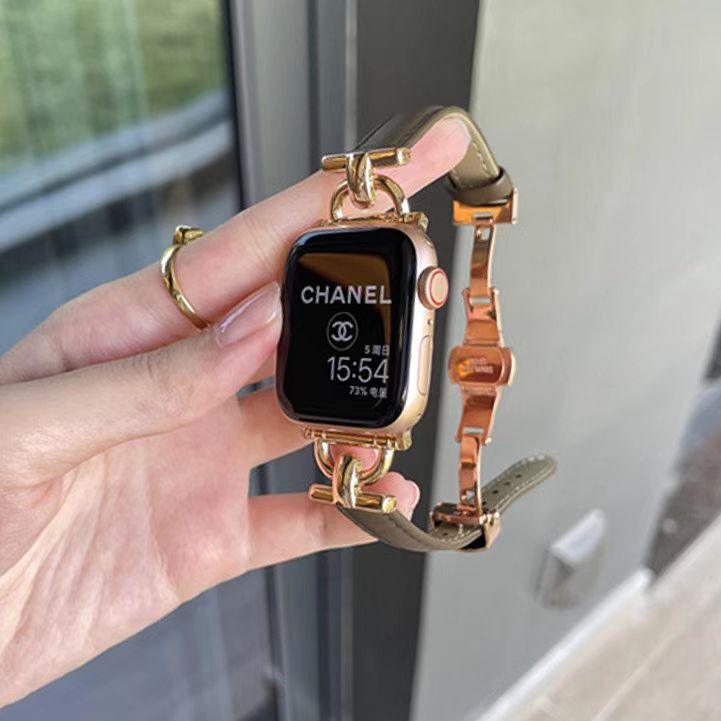 Suitable for Apple Watch Apple Watch8 Butterfly Buckle Leather Strap iwatch769se Women Ultra Thin
