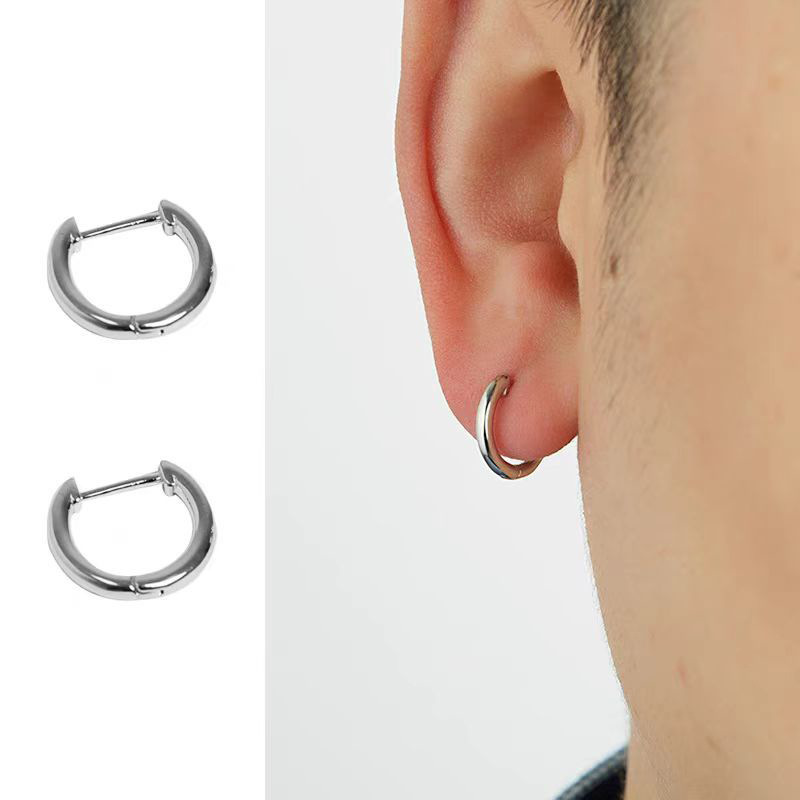 F136 Titanium Alloy Straight Needle Earrings D-Ring Nose Ring Ear Clip Polished D-Shaped Ear Studs Hoops Cartilage Rings detail image 7