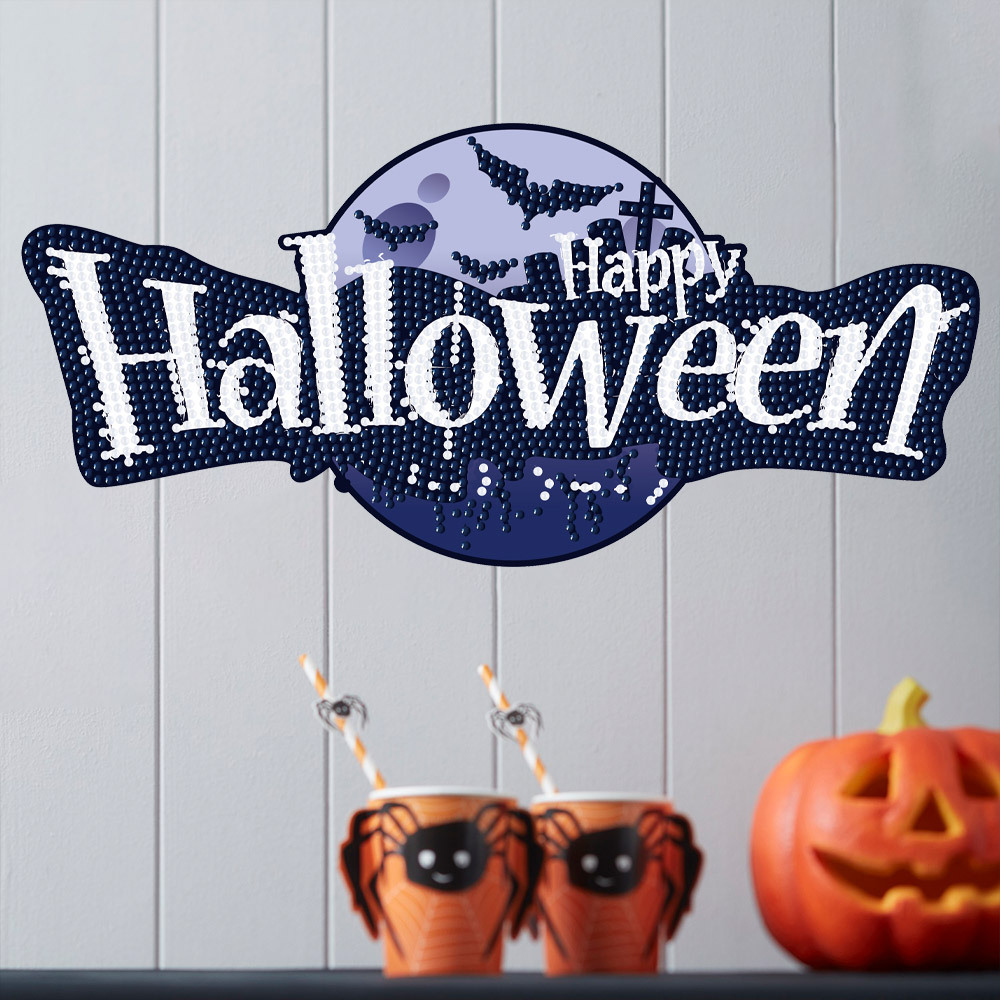 Lema de decoración de Halloween de dibujos animados, pintura de diamantes, pegatinas aleatorias, pegatinas de pared de mampostería de bricolaje, pegatinas hechas a mano para niños, diamantes redondos