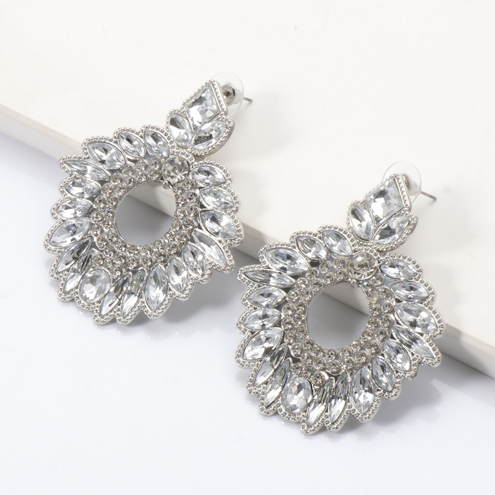 Exaggerated Alloy Rhinestone Colored Diamond Geometric Earrings display picture 7