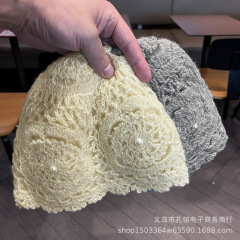 日系手工钩花针织帽子女秋冬季百搭珍珠毛线帽大头围显脸小包头帽