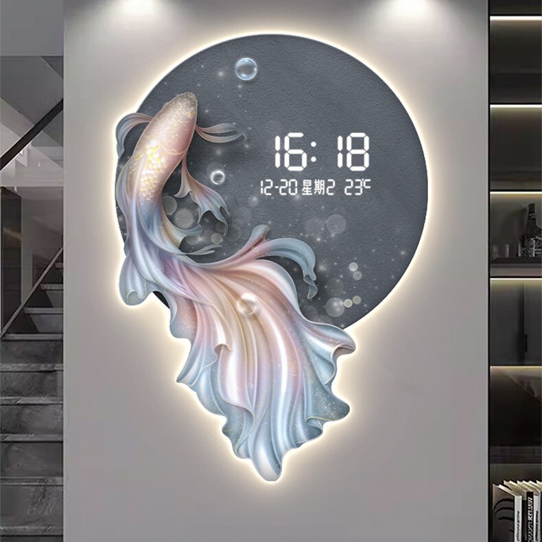 Modern annual fish clock wall clock living room dining room entrance corridor corridor decorative painting LED lamp wall clock Modern annual fish clock wall clock living room dining room entrance corridor corridor decorative painting LED lamp wall clock