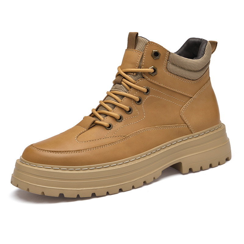 Herren kurze Stiefel Britischer Wind Herbst und Winter neue Arbeitsstiefel Flut alles High Top große gelbe Stiefel Mode_voghion.com