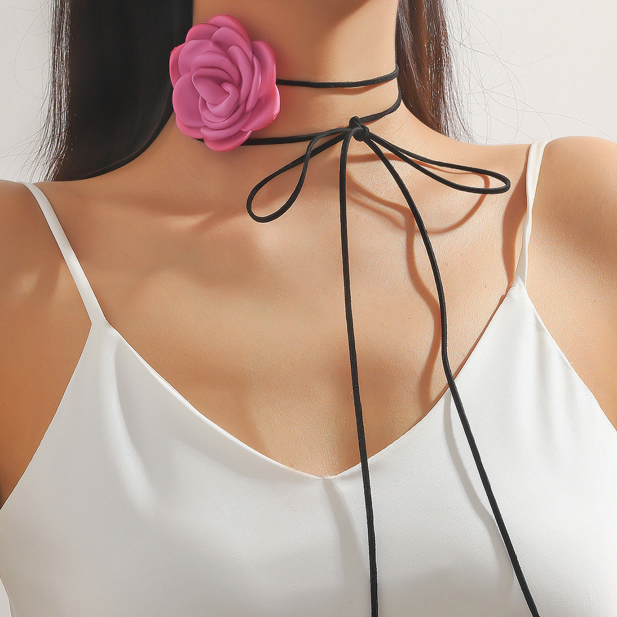 Negro beige vino rojo blanco Corea del Sur flor encaje-up gargantilla collar vintage corte sexy neckband cintura decoración