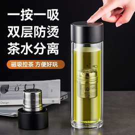 磁弹泡茶杯茶水分离杯水杯男女士办公2025新款双层防烫磁吸玻TYmy
