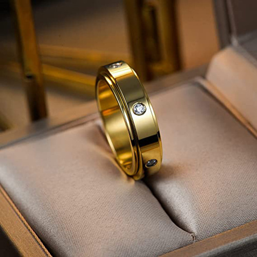 Xinghe Amazon Best Selling Titanium Steel Diamond Zircon Ring Rotatable Couple Ring Factory Direct Sales