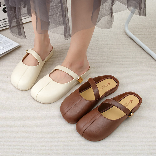 French-style Closed-toe Half-Slippers for Women, 2025 Summer Outdoor Wear — Versatile Retro Design Perfect with Skirts, Ideal as Mary Jane Outing Sandals