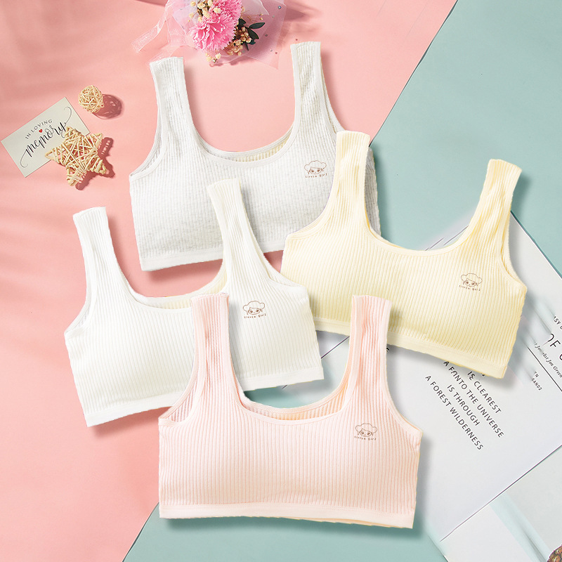 Women's Underwear for Developing Girls: Pure Cotton Padded Double-Layer Camisole Bra with Anti-Pimple Design, Perfect for Junior High and High School Students