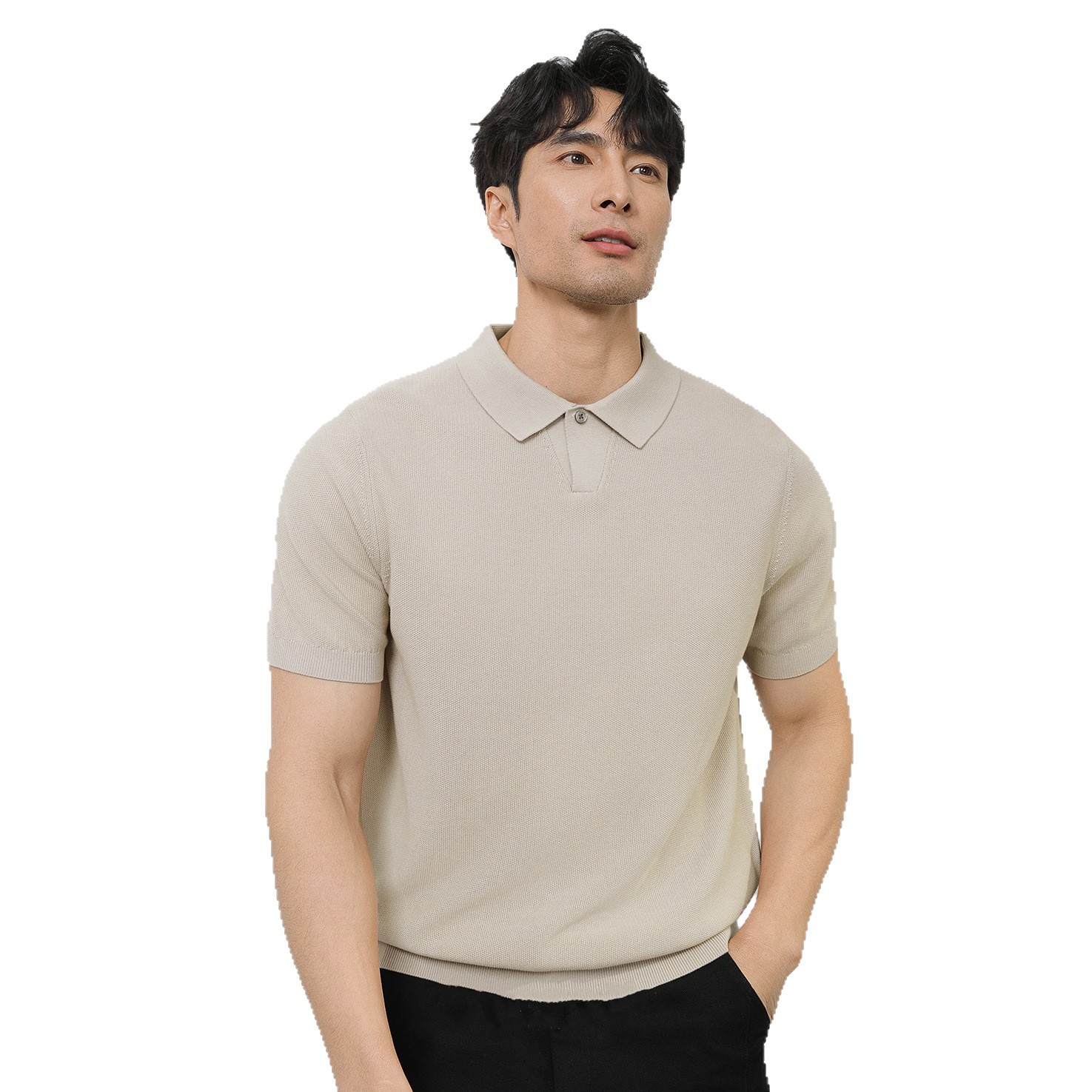 POLO camisa de cuello de solapa camisa de punto de manga corta de alta gama británico botones de negocios delgada seda de hielo de verano comercio exterior transfronterizo image 6