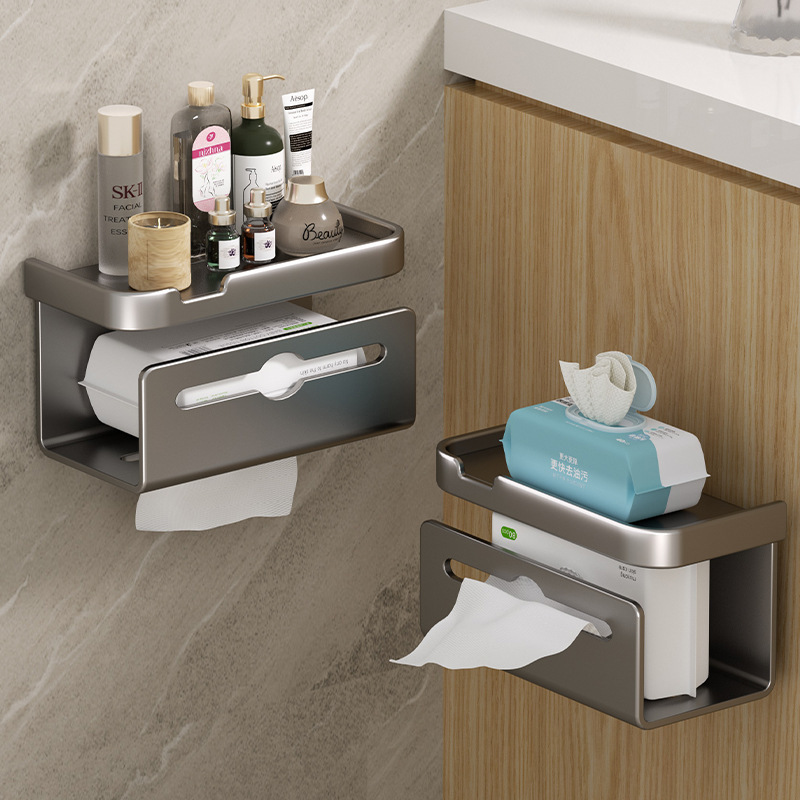 Punch-free Bathroom Tissue Box Space Aluminum Toilet Paper Pumping Rack Bathroom Multifunctional Storage Rack Double-sided Tissue Holder