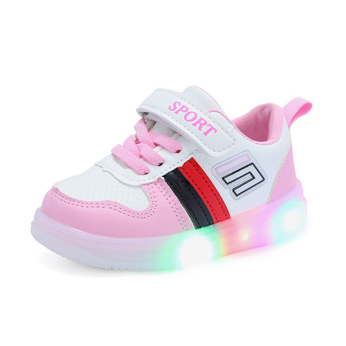 Children's Casual Shoes Spring and Autumn New Korean Version Magic Stick Soft Sole Children's Board Shoes with LED Light Up for Girls