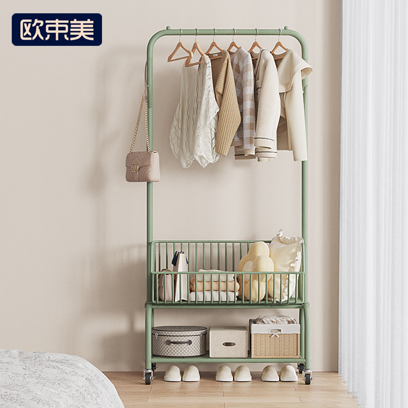 Drying Rack Rod Hanging Coat Rack Floor-type Household Bedroom Room Mobile Overnight Clothes Storage Shelf
