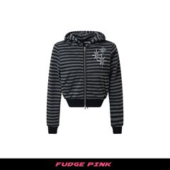 Fudge Pink 25秋季New美式复古辣妹条纹连帽卫衣开衫
