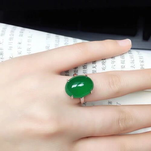 925 Silver Plated Synthetic Emerald Jade Gemstone Ring for Women, Red Agate, Stylish and Atmospheric Open Ring, Birthday Gift for Women