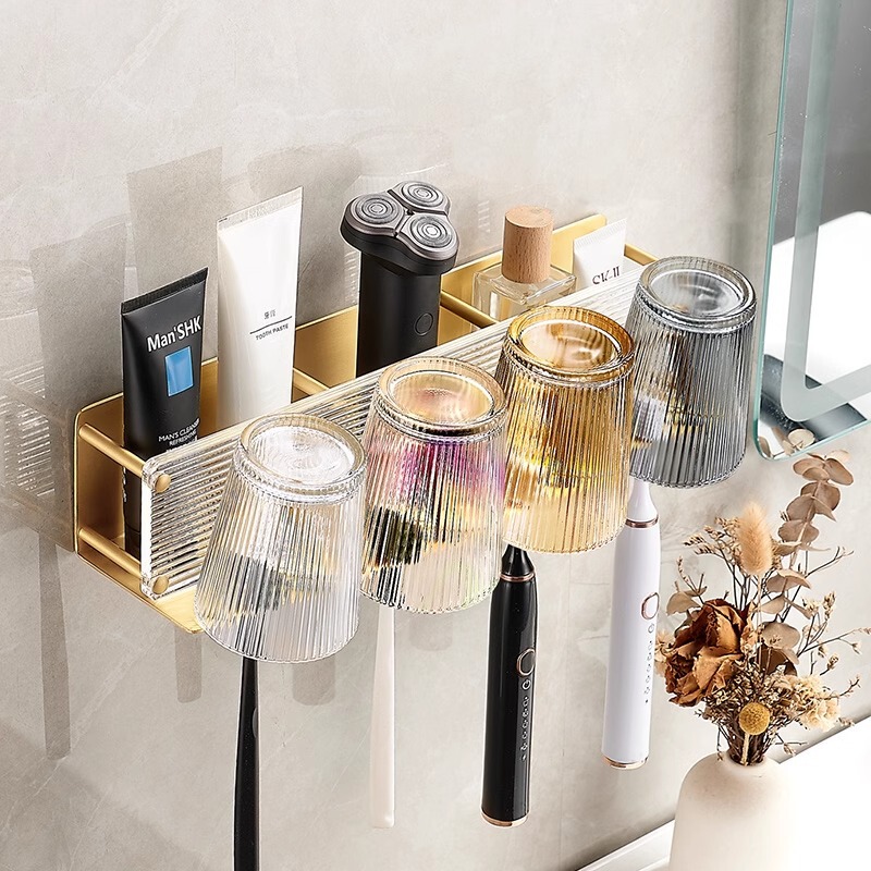 Light Luxury Electric Toothbrush Storage Rack Acrylic Bathroom Couple Mouthwash Cup Toothpaste Storage Rack Wall-Mounted Shelf