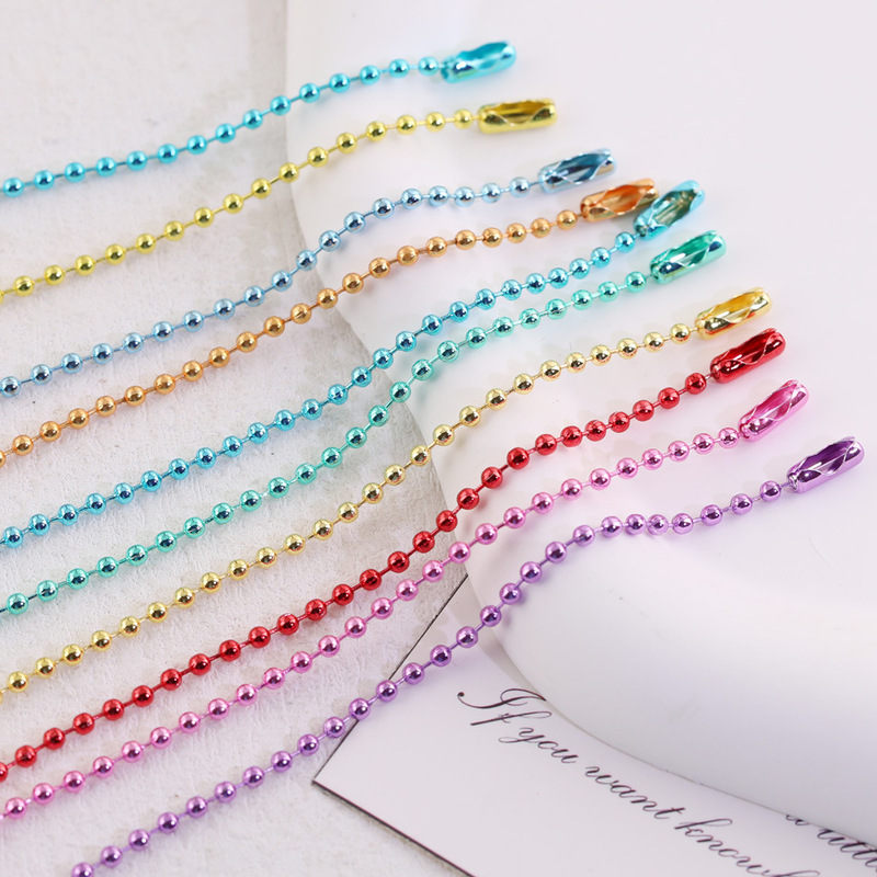 Colorful electroplated bead chain, metal tag chain, round bead chain, DIY plush toy buckle chain, jewelry accessories in stock Colorful electroplated bead chain, metal tag chain, round bead chain, DIY plush toy buckle chain, jewelry accessories in stock
