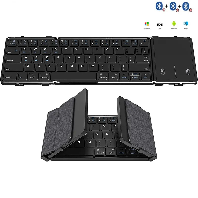 Nuevo teclado bluetooth triple para teléfonos móviles y tabletas, tres sistemas, teclado portátil de cuero universal para negocios