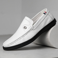 First-layer cowhide new white beanie shoes men's slip-on casual shoes genuine leather soft-surface men's shoes loafers on behalf of